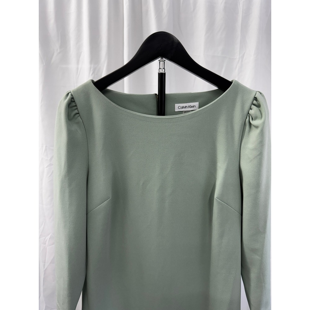 Calvin Klein Seafoam Green Exposed Gold Zip 3/4 Sleeve Sheath Office Dress Sz 12 - Picture 4 of 12